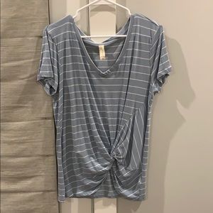 Baby blue with white stripe v-neck